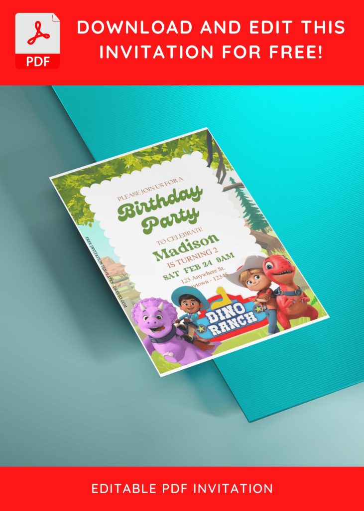 Invitation Template of (Free Editable PDF) Lovely Dino Ranch Birthday Invitation Templates 3