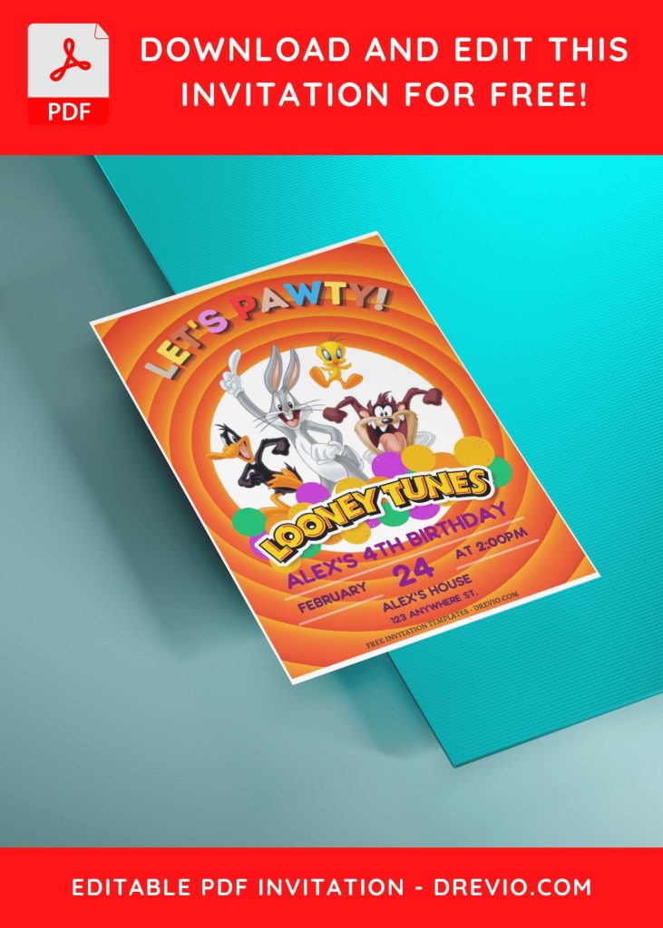 Invitation Template of (Free Editable PDF) Adorable Looney Tunes Birthday Invitation Templates 5