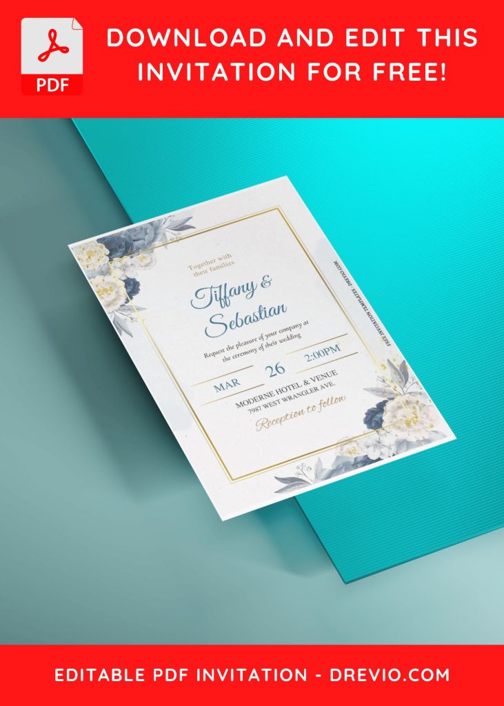 Invitation Template of (Free Editable PDF) Perfectly Romantic Dusty Blue Floral Wedding Invitation Templates 5