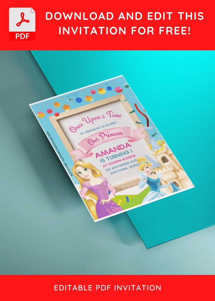 (Free Editable PDF) Cute Princess Celebration Birthday Invitation Templates E