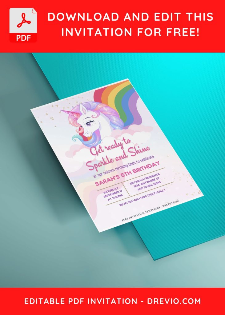 Invitation Template of (Free Editable PDF) Sparkle & Shine Unicorn Birthday Invitation Templates 5