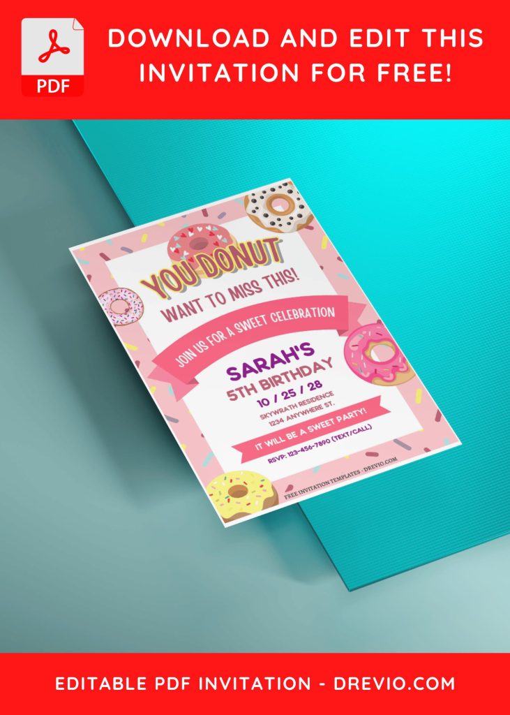 (Free Editable PDF) Sprinkle Some Fun Donut Themed Birthday Invitation Templates with cute wording
