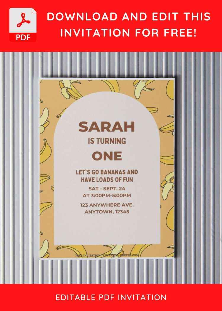 (Free Editable PDF) Cute Banana Bonanza Birthday Invitation Templates ...