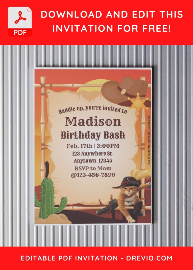 Invitation Template of (Free Editable PDF) Ready To Rock Puss In Boots Birthday Invitation Templates 5