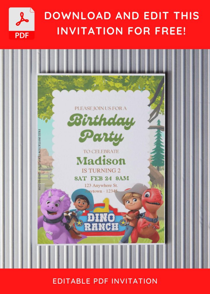 (Free Editable PDF) Lovely Dino Ranch Birthday Invitation Templates D