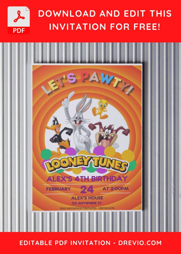 Invitation Template of (Free Editable PDF) Adorable Looney Tunes Birthday Invitation Templates 4