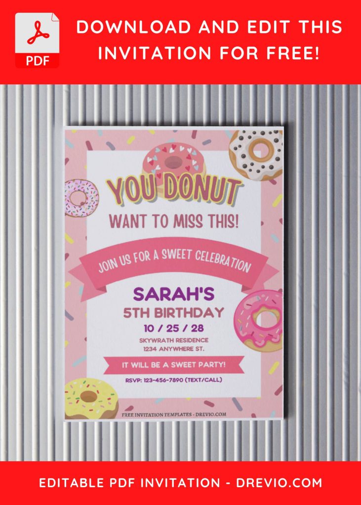 (Free Editable PDF) Sprinkle Some Fun Donut Themed Birthday Invitation Templates with editable text