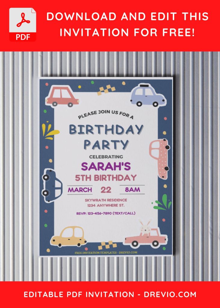 Invitation Template of (Free Editable PDF) Cartoon Cars Birthday Invitation Templates 4