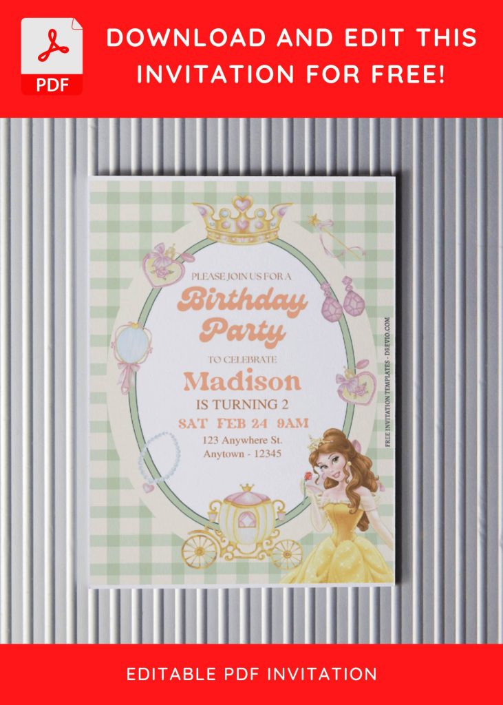 Invitation Template of (Free Editable PDF) Enchanted Princess Belle Birthday Invitation Templates 4