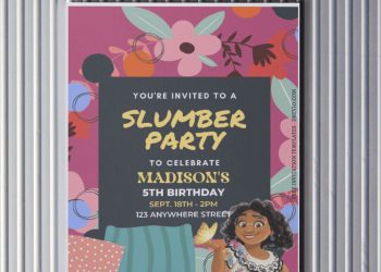 (Free Editable PDF) Disney Encanto Slumber Birthday Party Invitation Templates