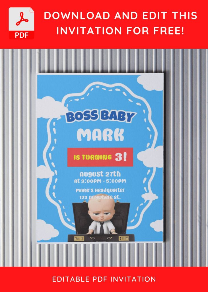 (Free Editable PDF) Party Time Boss Baby Birthday Invitation Templates D