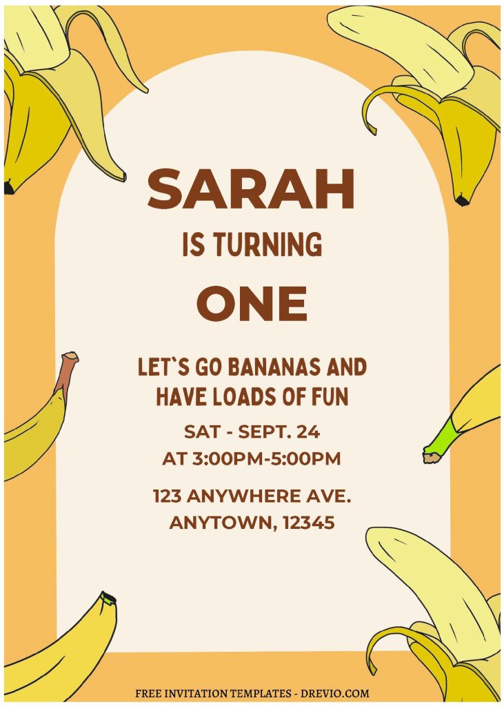 (Free Editable PDF) Cute Banana Bonanza Birthday Invitation Templates A
