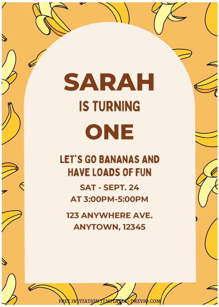 (Free Editable PDF) Cute Banana Bonanza Birthday Invitation Templates C