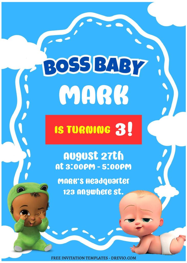(Free Editable PDF) Party Time Boss Baby Birthday Invitation Templates B