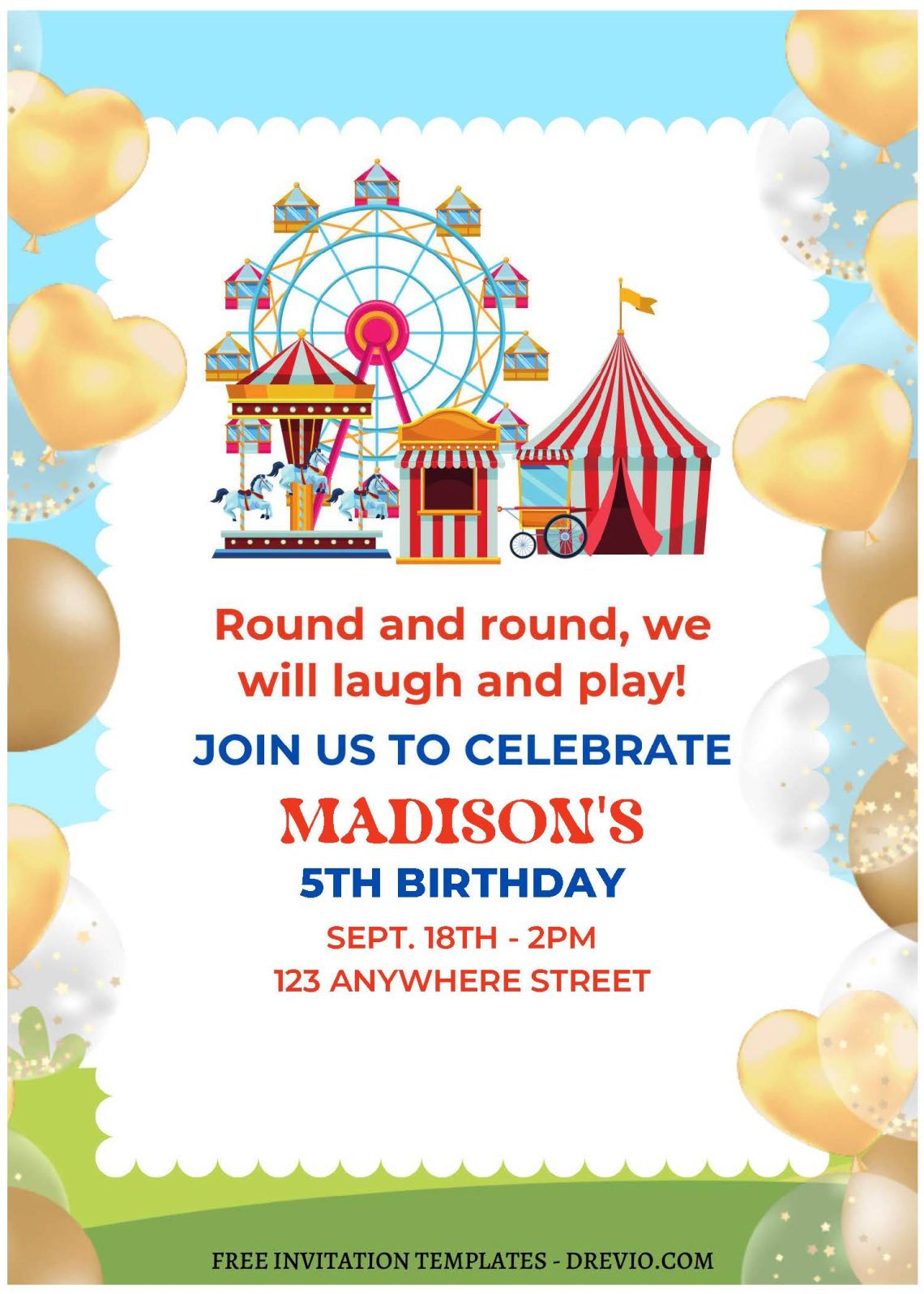 (Free Editable PDF) Cheerful Carousel Birthday Invitation Templates A