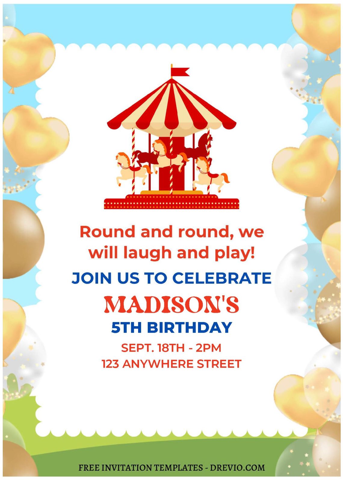 (Free Editable PDF) Cheerful Carousel Birthday Invitation Templates C