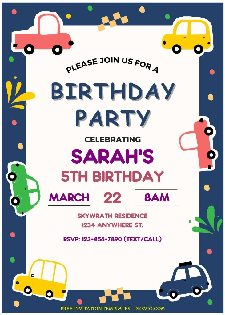 Invitation Template of (Free Editable PDF) Cartoon Cars Birthday Invitation Templates 3