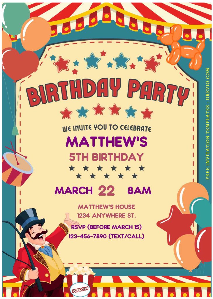 Invitation Template of (Free Editable PDF) Spectacular Circus Themed Birthday Invitation Templates 1