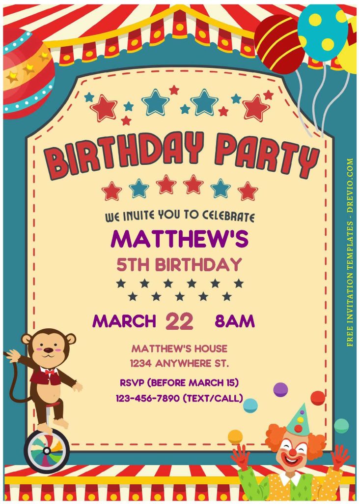 Invitation Template of (Free Editable PDF) Spectacular Circus Themed Birthday Invitation Templates 2