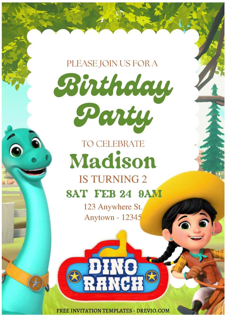 Invitation Template of (Free Editable PDF) Lovely Dino Ranch Birthday Invitation Templates 1