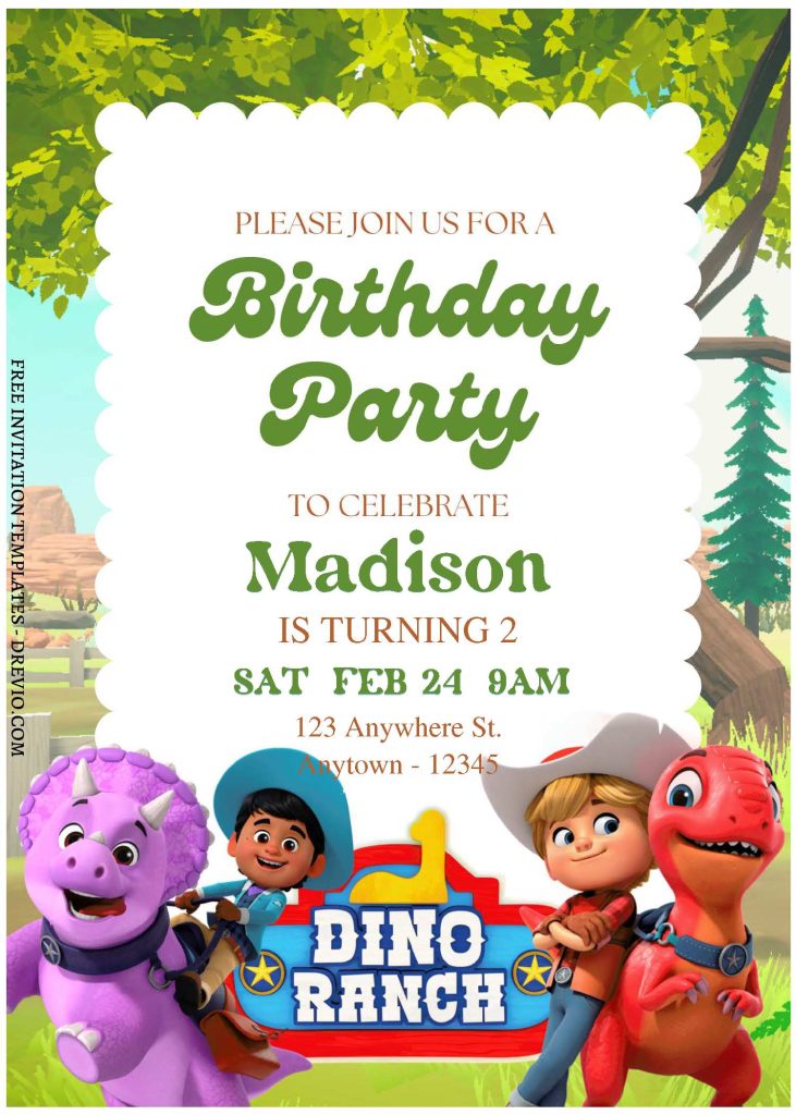 (Free Editable PDF) Lovely Dino Ranch Birthday Invitation Templates B