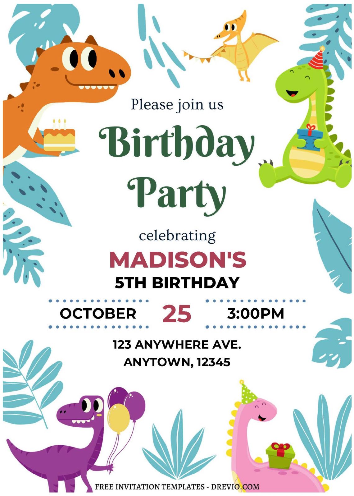 (Free Editable PDF) Unearth The Fun Dino Birthday Invitation Templates ...