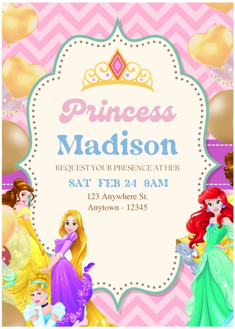 (Free Editable PDF) Gorgeous Disney Princess Birthday Invitation ...