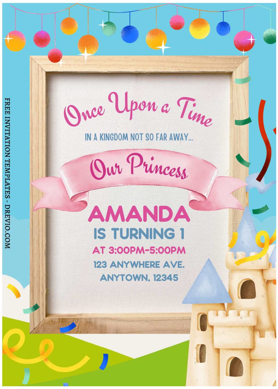 (Free Editable PDF) Cute Princess Celebration Birthday Invitation Templates C