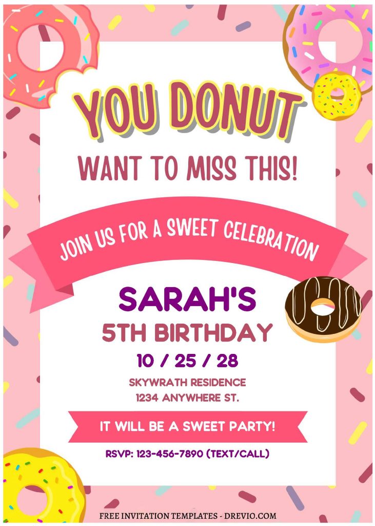 (Free Editable PDF) Sprinkle Some Fun Donut Themed Birthday Invitation Templates with colorful sprinkles