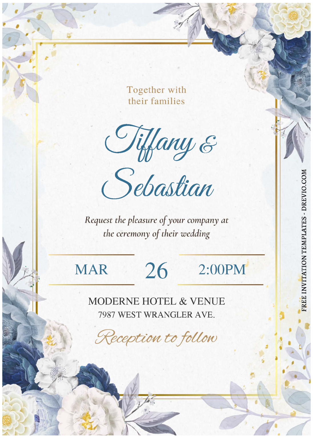 (Free Editable PDF) Perfectly Romantic Dusty Blue Floral Wedding ...