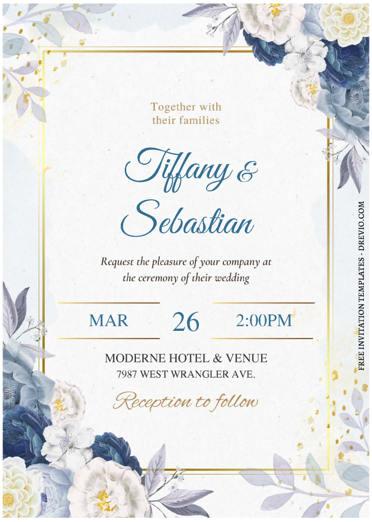 Invitation Template of (Free Editable PDF) Perfectly Romantic Dusty Blue Floral Wedding Invitation Templates 3