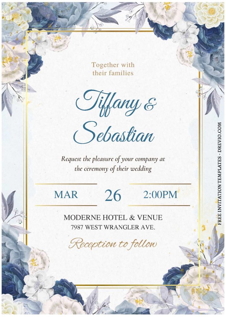 Invitation Template of (Free Editable PDF) Perfectly Romantic Dusty Blue Floral Wedding Invitation Templates 1