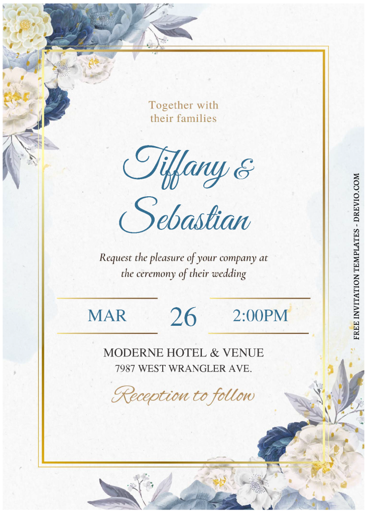 Invitation Template of (Free Editable PDF) Perfectly Romantic Dusty Blue Floral Wedding Invitation Templates 2