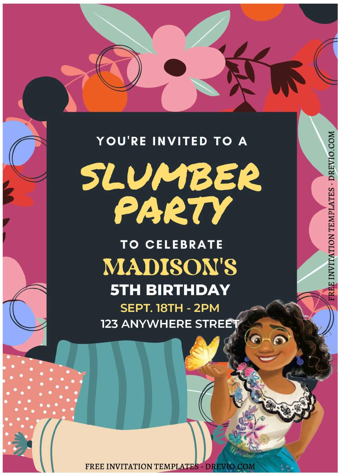 (Free Editable PDF) Disney Encanto Slumber Birthday Party Invitation Templates A