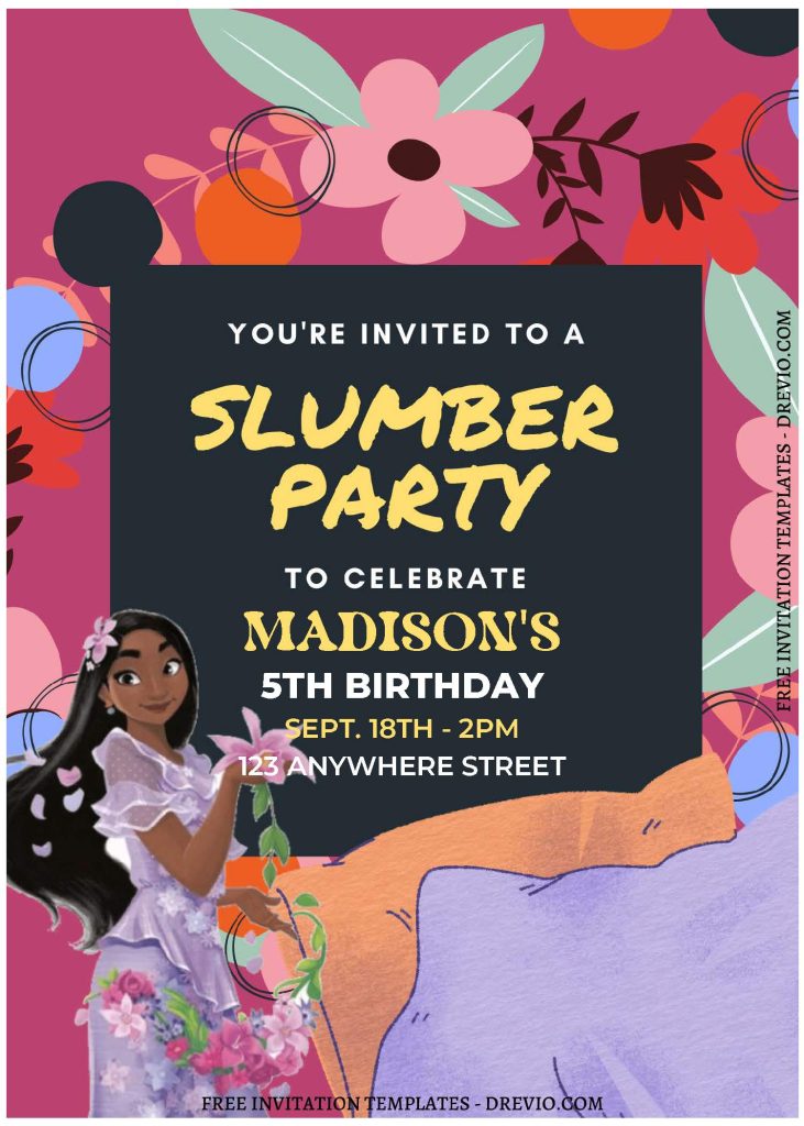 (Free Editable PDF) Disney Encanto Slumber Birthday Party Invitation Templates C