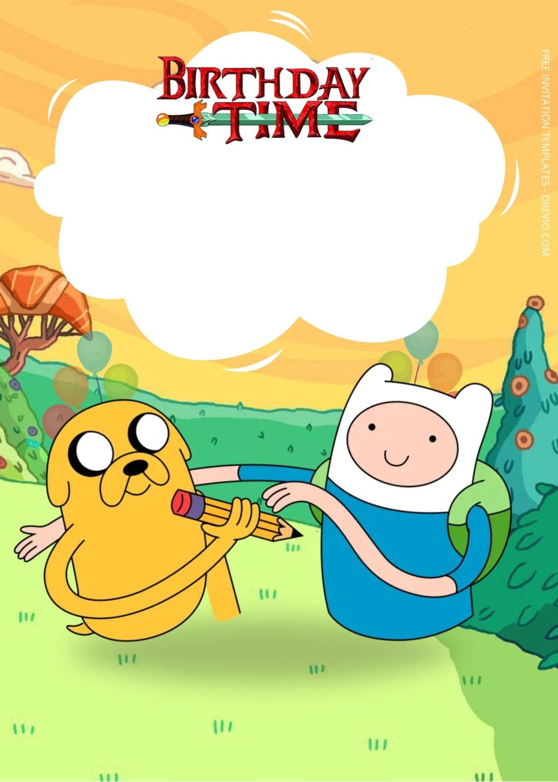 FREE Adventure Time Birthday Invitation Templates