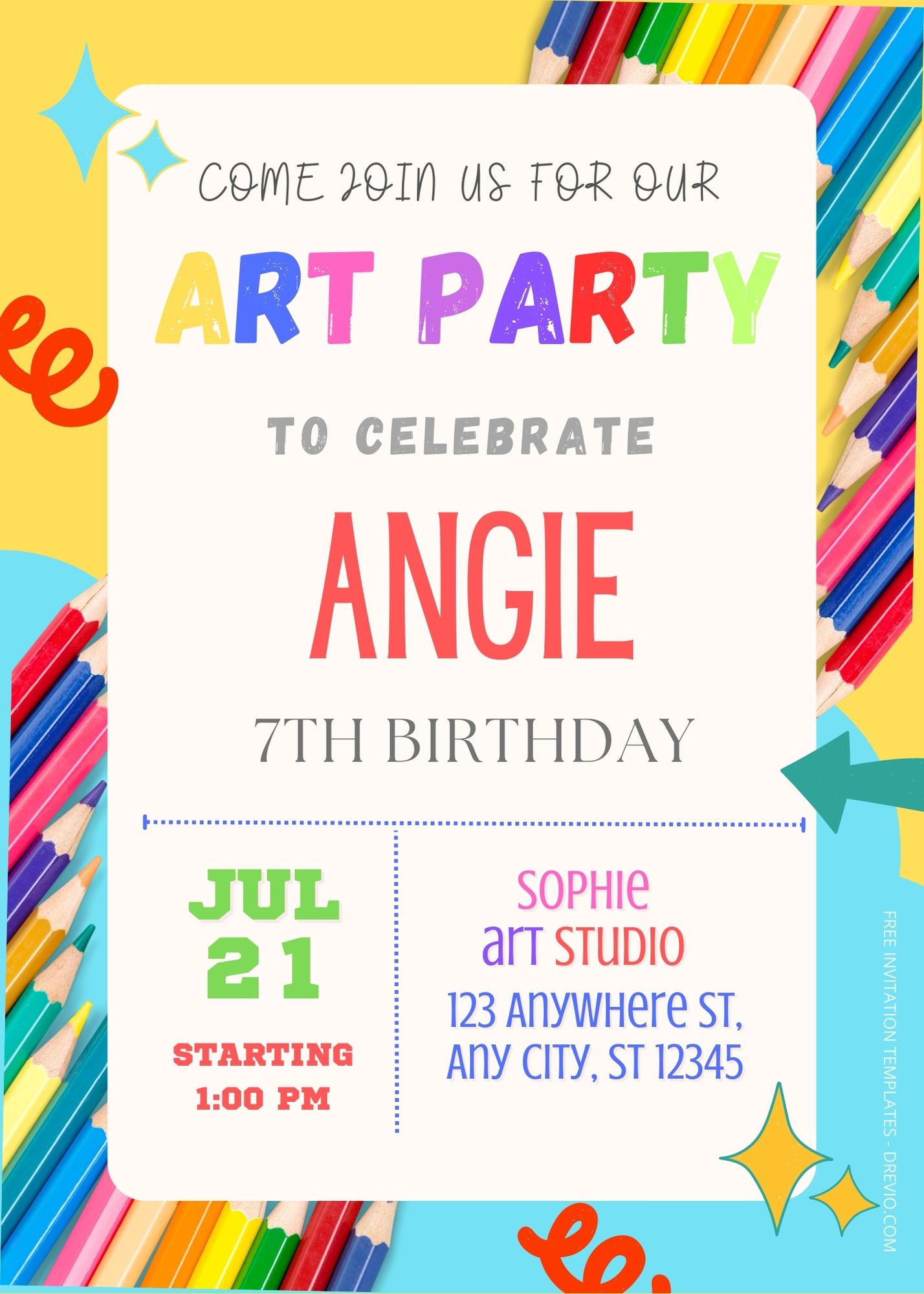 FREE Art & Craft Birthday Invitation Templates