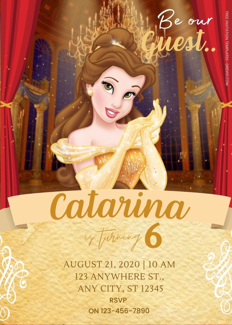 FREE Beauty & The Beast Birthday Invitation Templates - Drevio : Free ...