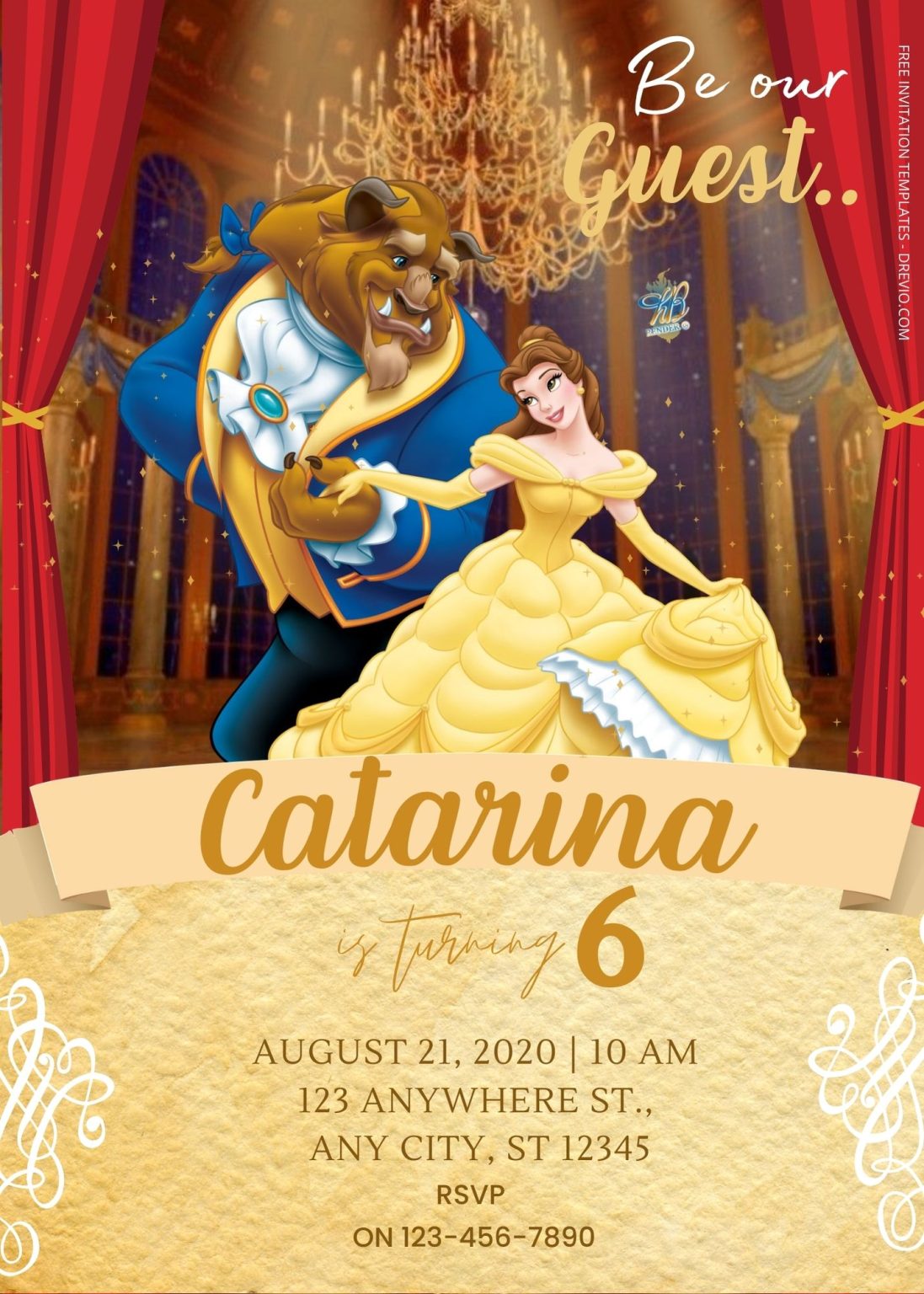 FREE Beauty & The Beast Birthday Invitation Templates - Drevio : Free ...