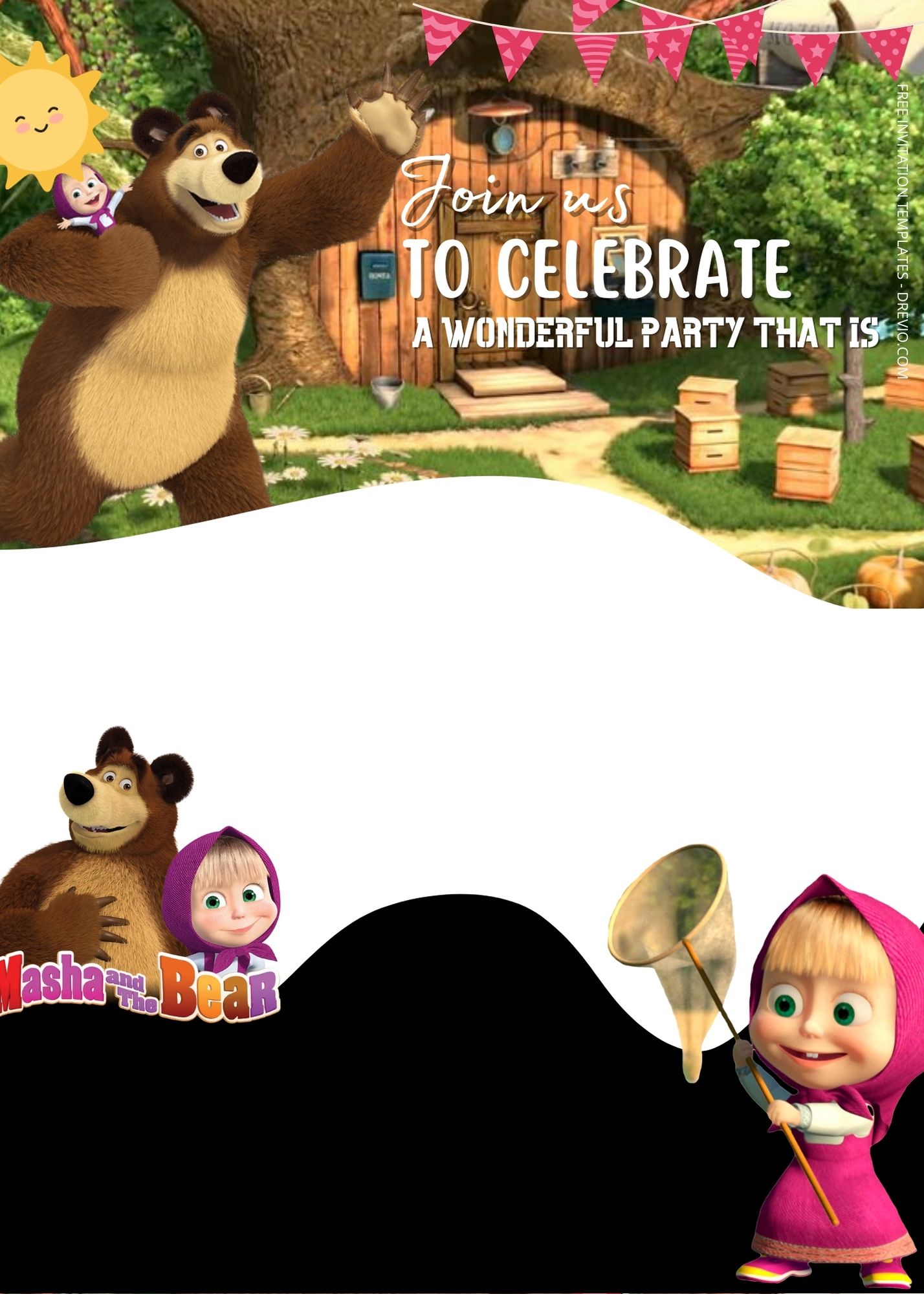 FREE Masha & The Bear Birthday Invitation Templates