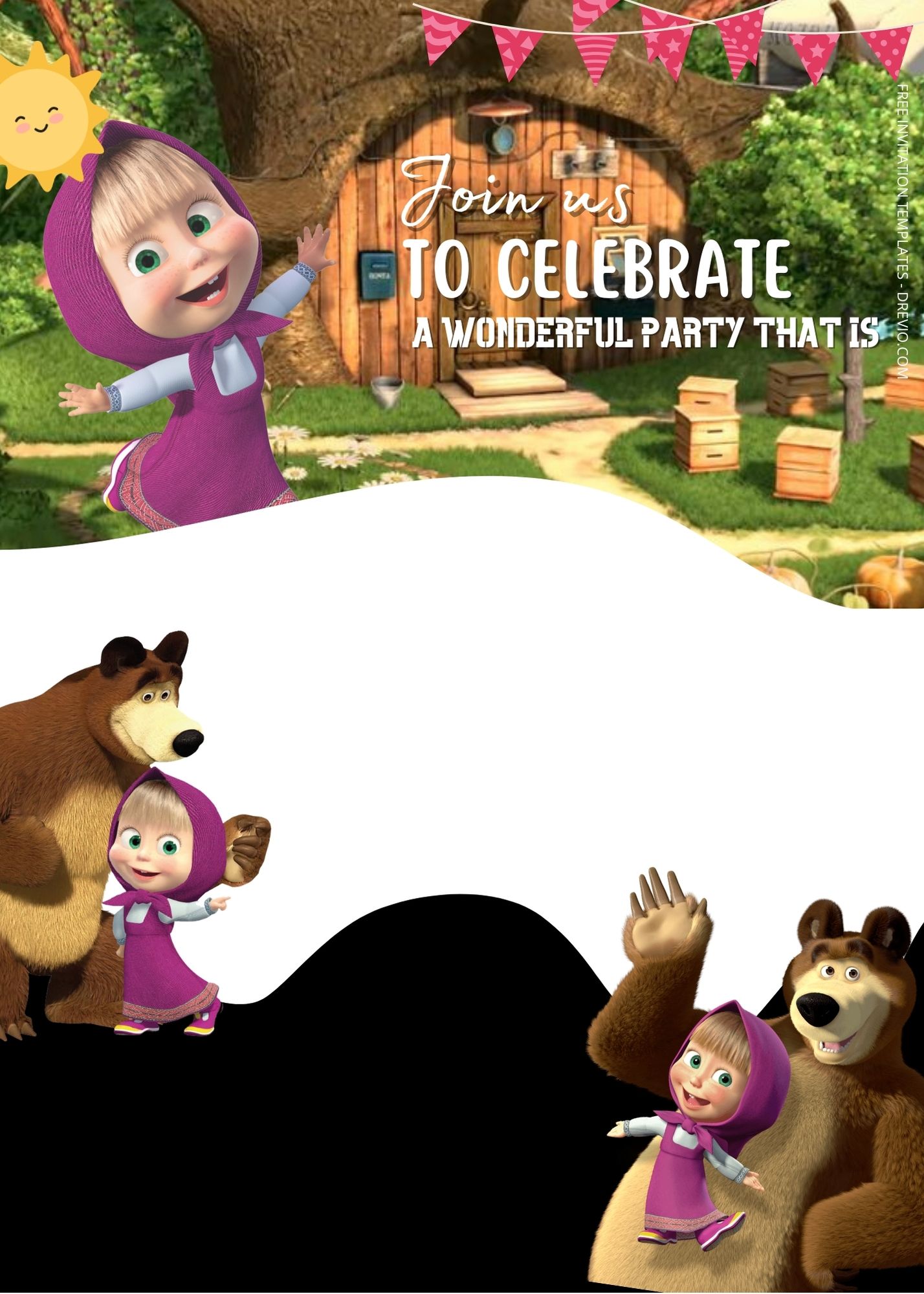 FREE Masha & The Bear Birthday Invitation Templates