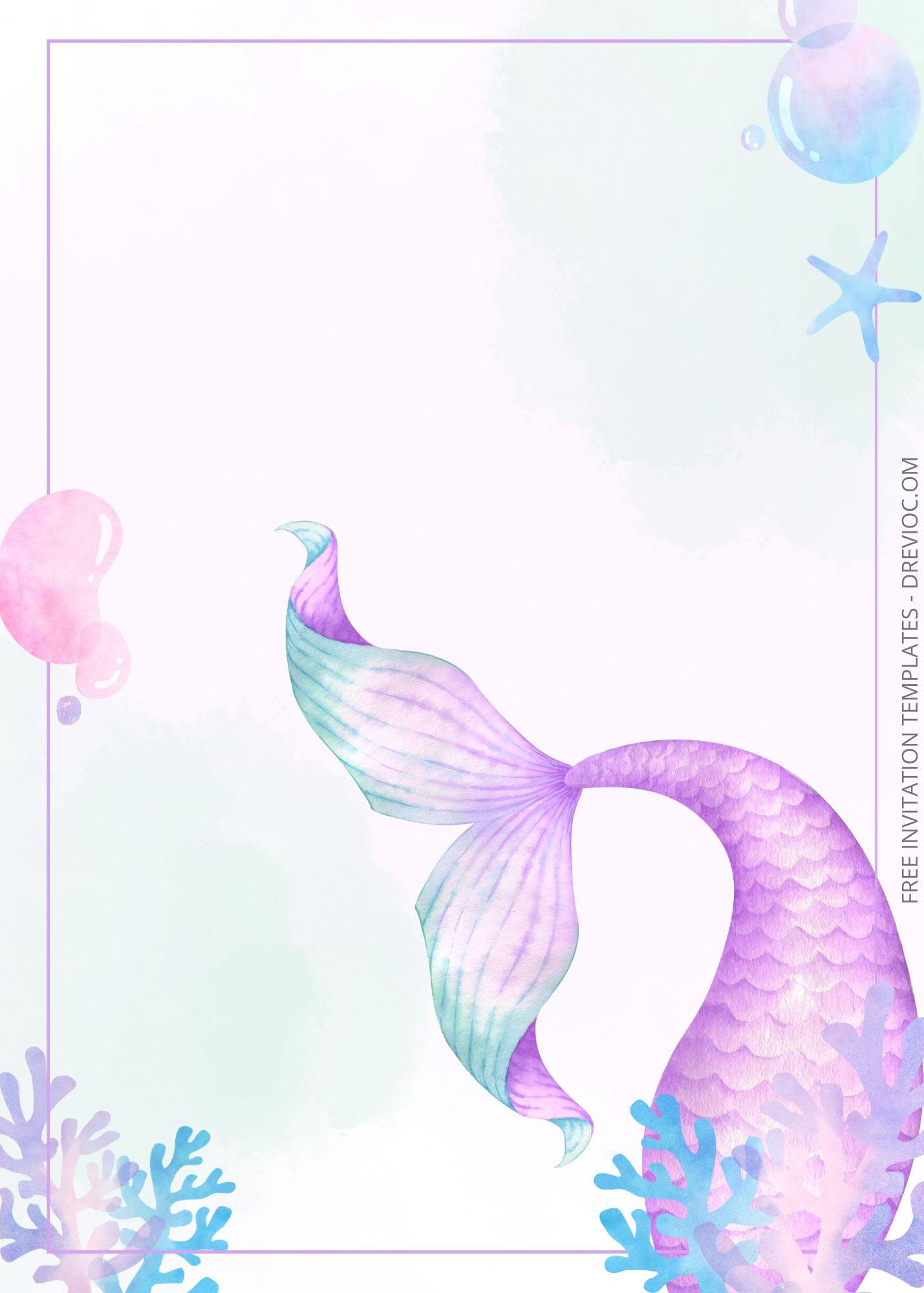 FREE Mermaid Tail Birthday Invitation Templates