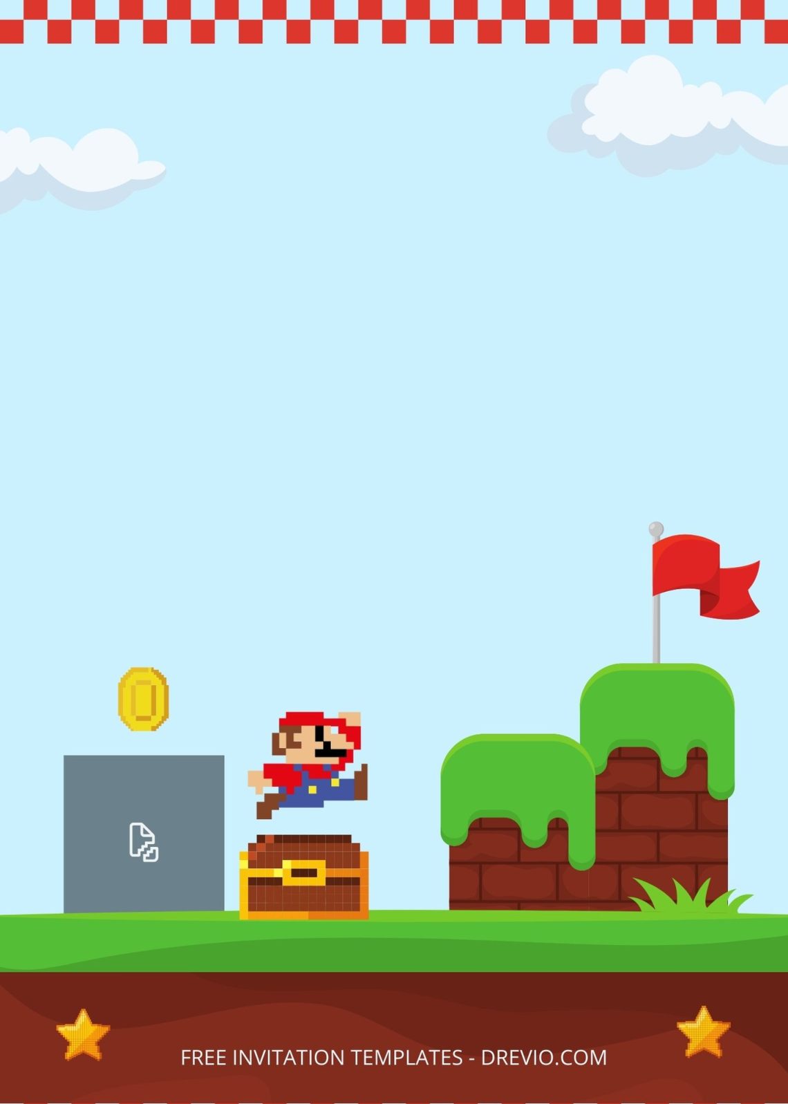 FREE Pixel Mario Birthday Invitation Templates