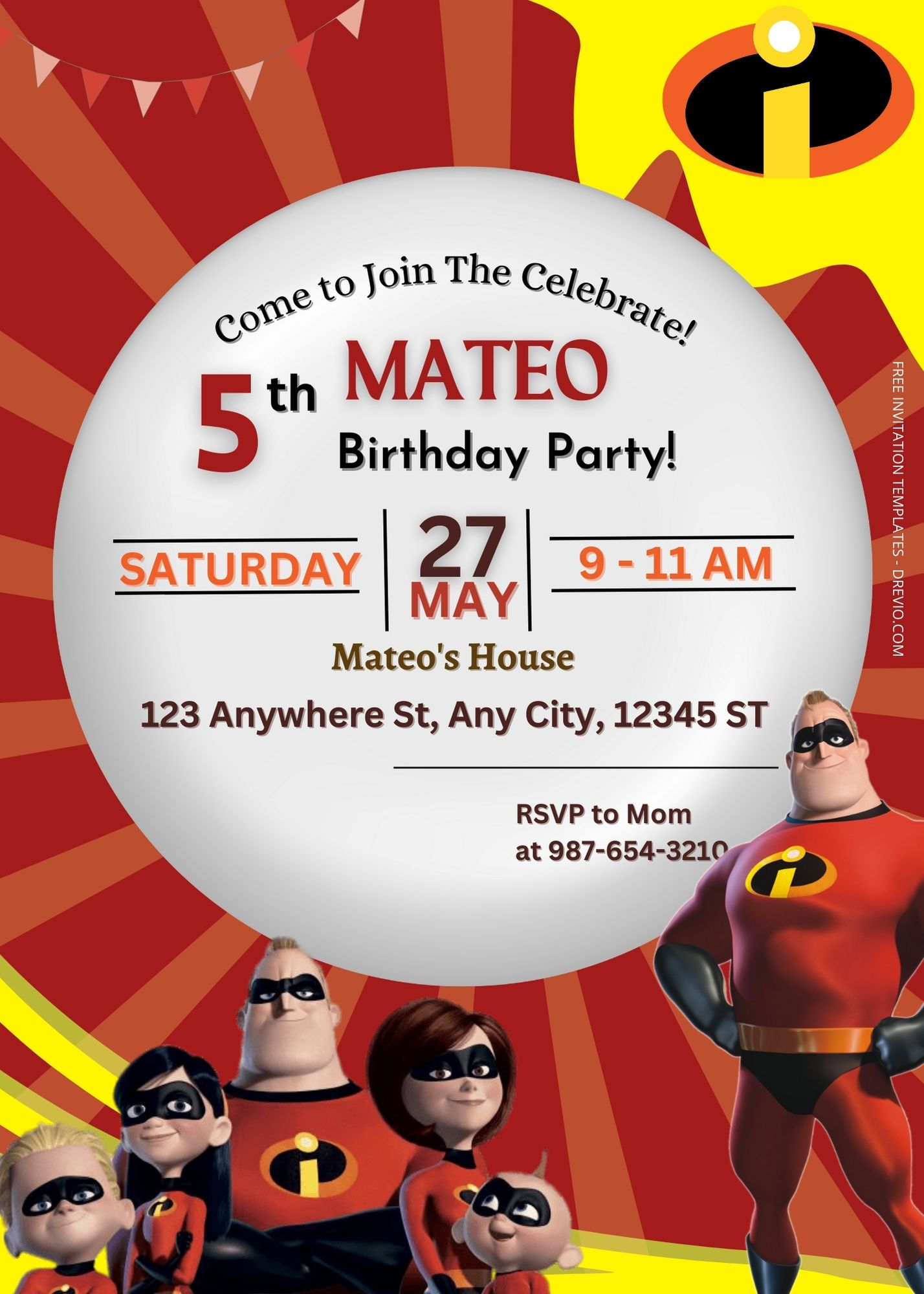 FREE The Incredibles Birthday Invitation Templates
