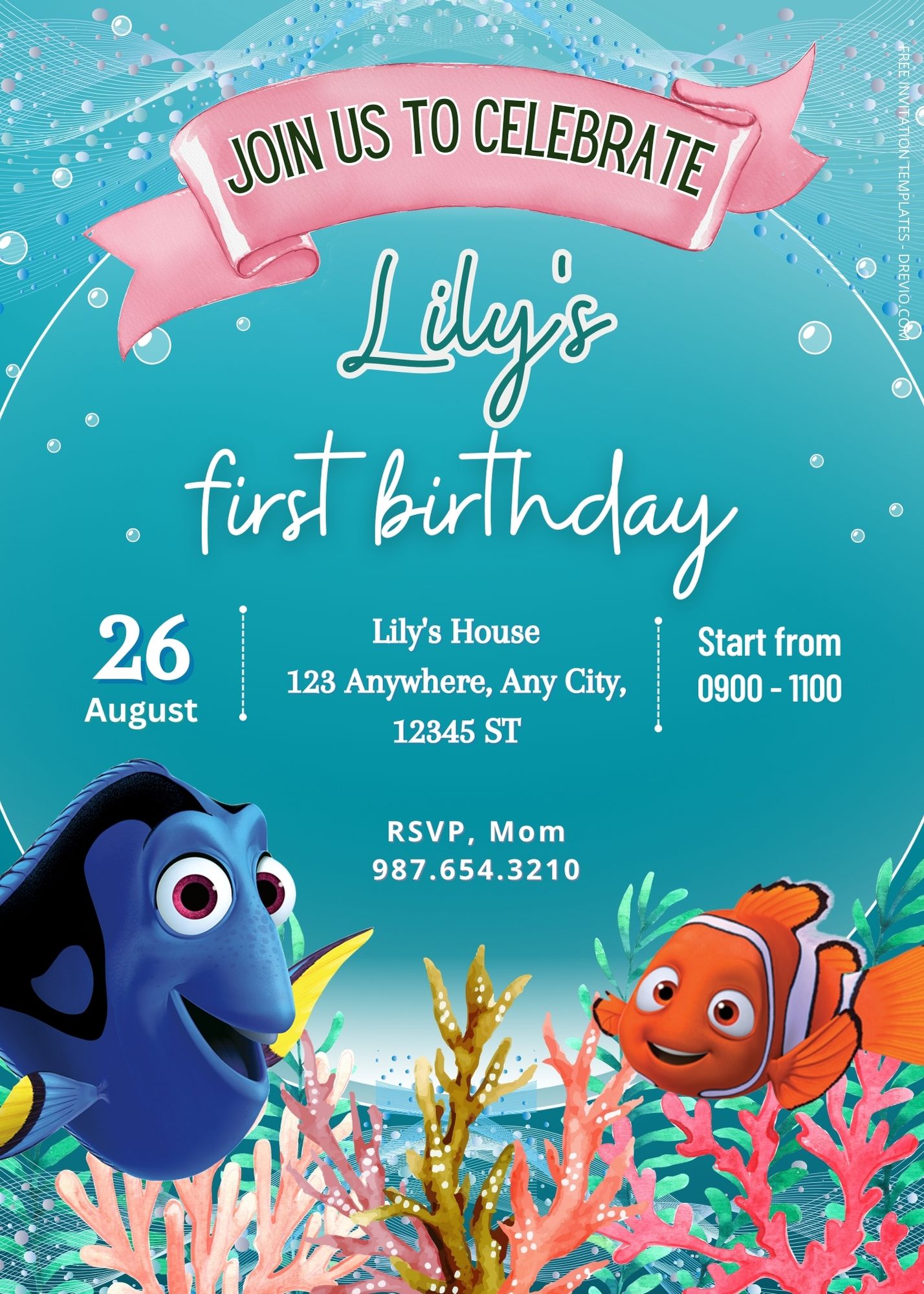 FREE Under The Sea Finding Nemo Birthday Invitation Templates  Download  Hundreds FREE PRINTABLE Birthday Invitation Templates