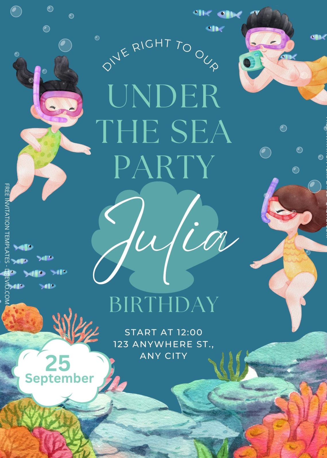 FREE Under Water Party Birthday Invitation Templates