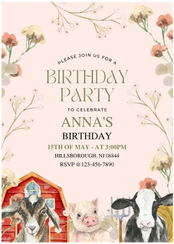 (Free Editable PDF) Barnyard Farm Kids Birthday Invitation Templates ...