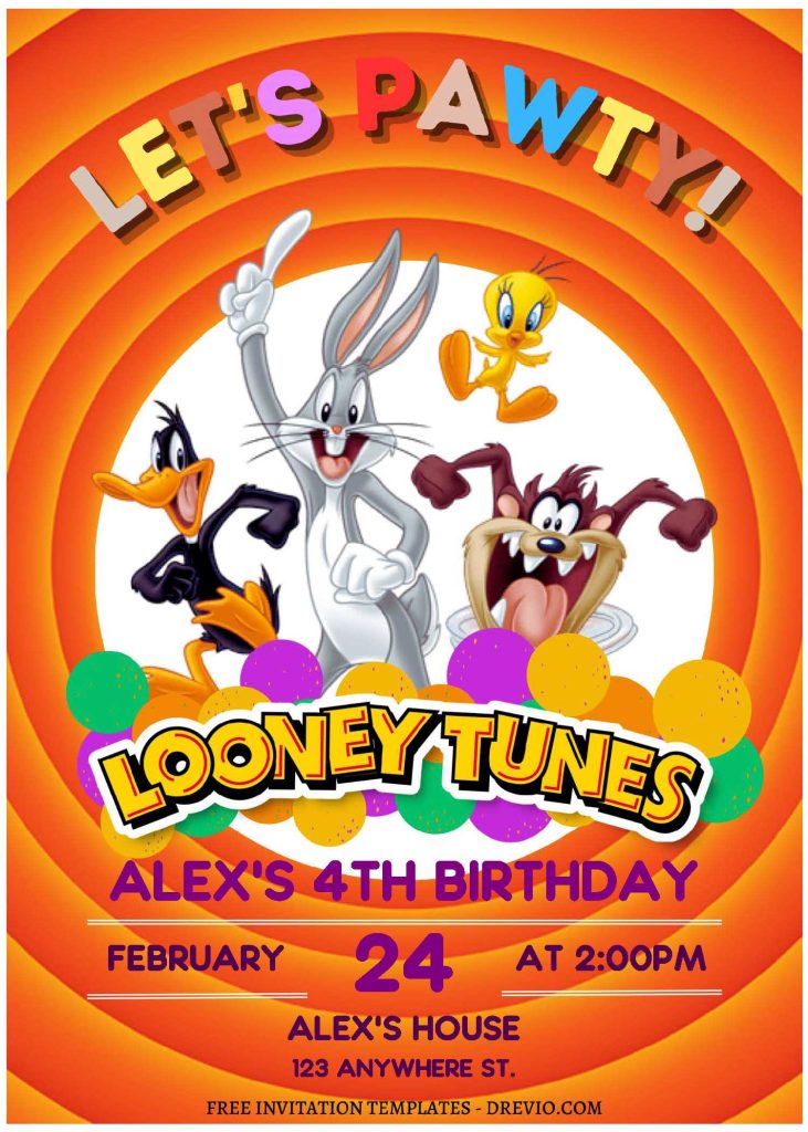 Invitation Template of (Free Editable PDF) Adorable Looney Tunes Birthday Invitation Templates 1