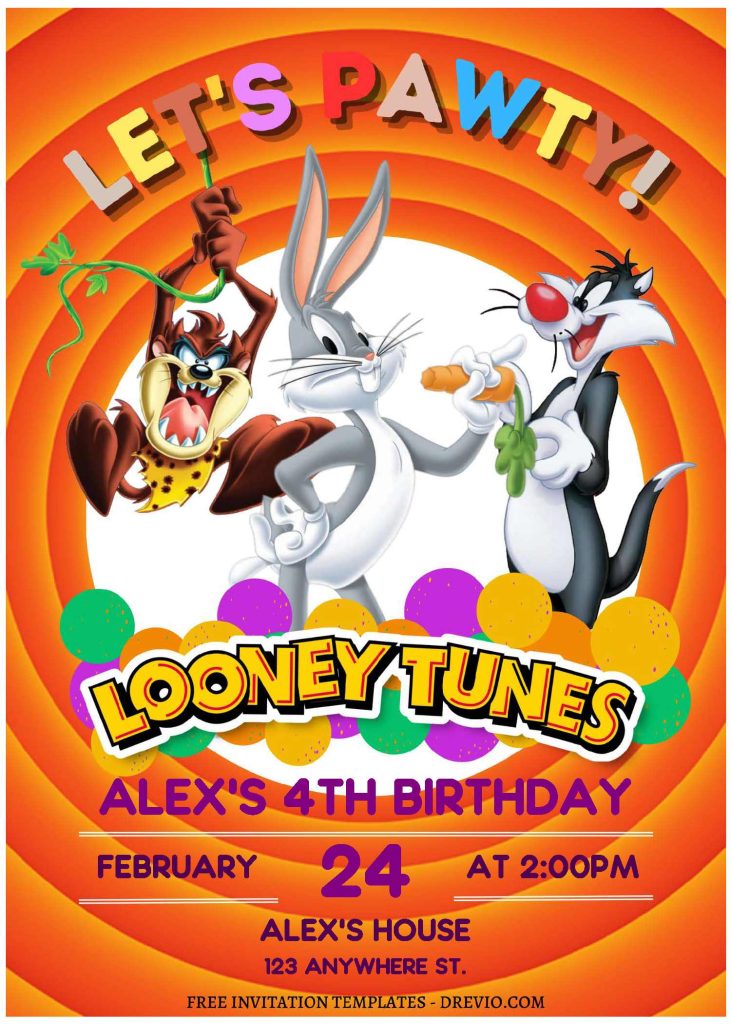 (Free Editable PDF) Adorable Looney Tunes Birthday Invitation Templates ...