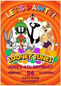 (Free Editable PDF) Adorable Looney Tunes Birthday Invitation Templates ...